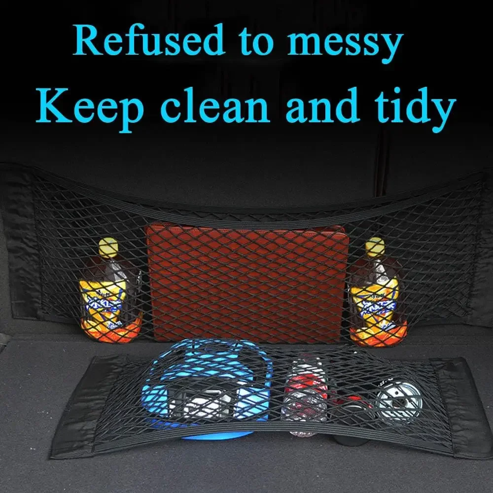 Red de almacenamiento para coche, red de bolsillo de malla estirable, pegatina elástica mágica, bolsa de asiento de maletero de malla trasera Universal, jaula de bolsillo, organizador automático