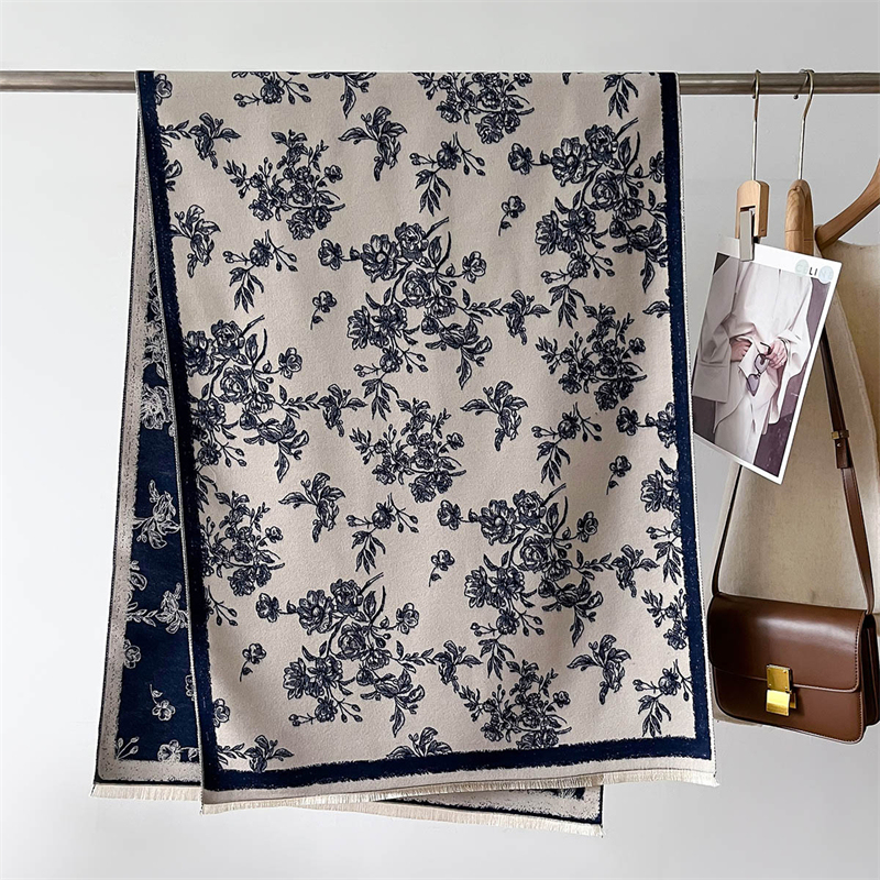 冬暖かいショールエレガントな花柄カシミヤスカーフ女性厚い毛布ラップパシュミナ Bufanda タッセル女性ロングスカーフ 2024