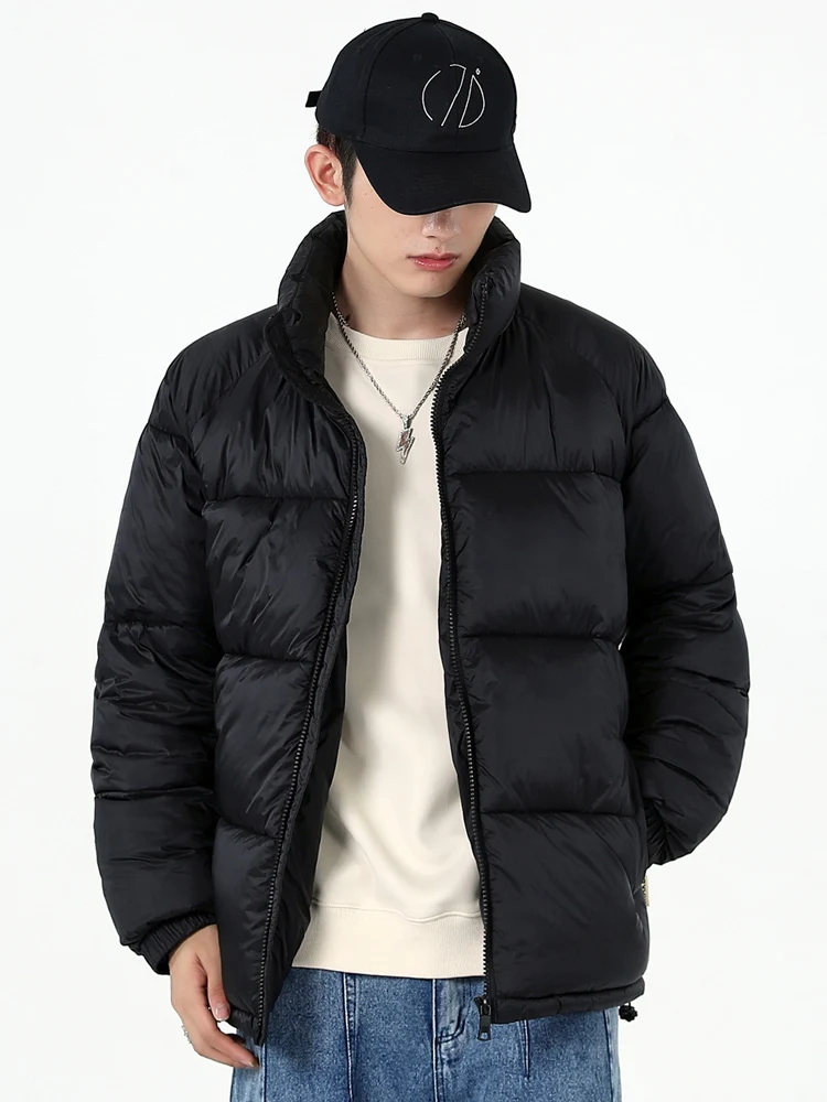 Parkas de invierno para hombre, moda coreana, chaqueta acolchada gruesa y cálida con cuello levantado, cortavientos informal, abrigo acolchado térmico de Color sólido