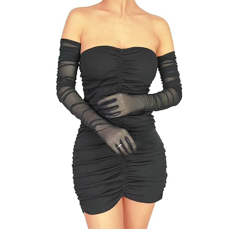 Dames sexy transparante handschoenen mesh tule extra lange handschoenen opera halloween kostuum feestdanshandschoenen