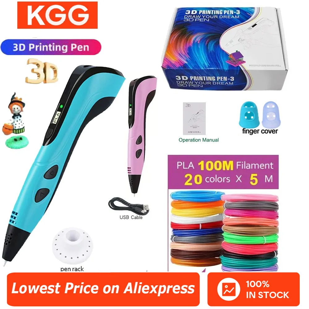 3D Pen DIY Tekening Afdrukken Pen voor kinderen Volwassen Creatief Speelgoed 20 Kleuren 5 M PLA Filamenten + USB Type-C Oplaadbaar
