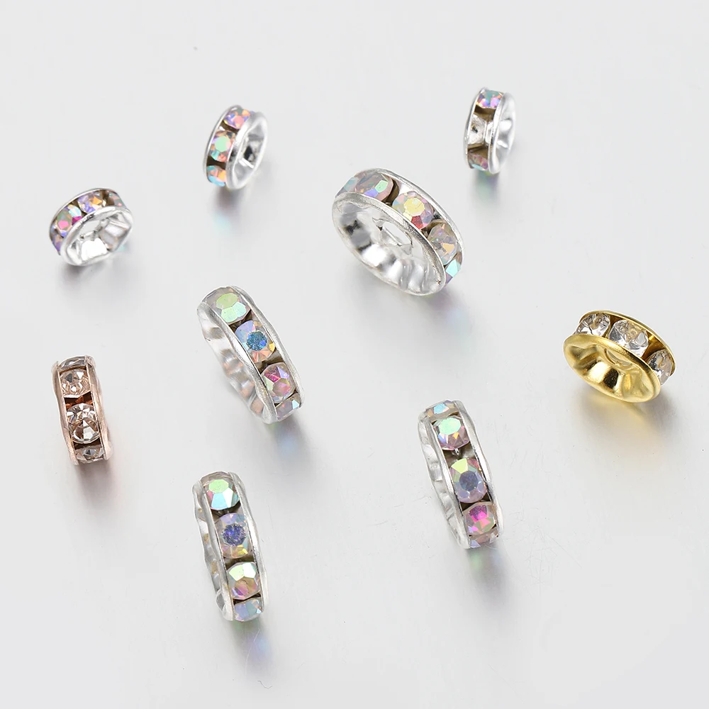 100 ピース/ロットラインストーンロンデルクリスタルビーズフラット 4 6 8 10 ミリメートルルーススペーサービーズ DIY ジュエリーメイキングアクセサリー用品