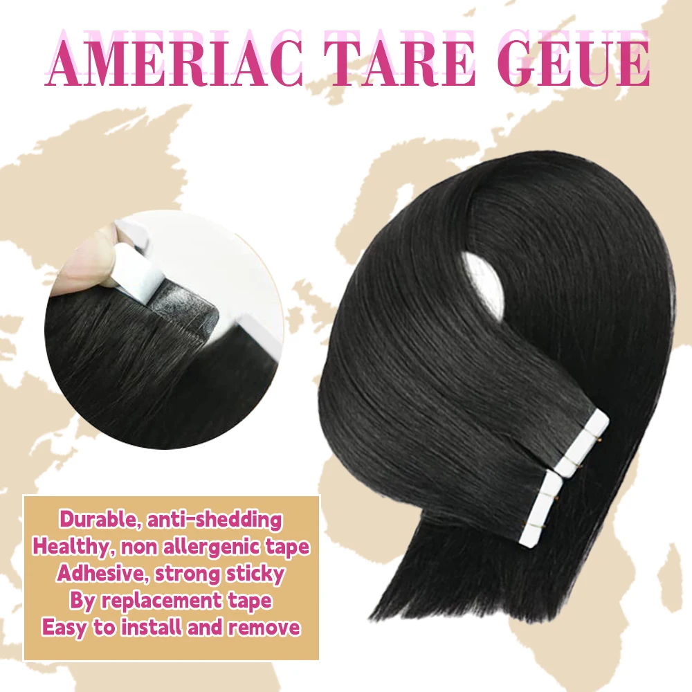 Bande dans les Extensions de cheveux Remy cheveux humains 20 pièces droite sans couture peau trame bande Extensions de cheveux naturel noir cheveux pour les femmes