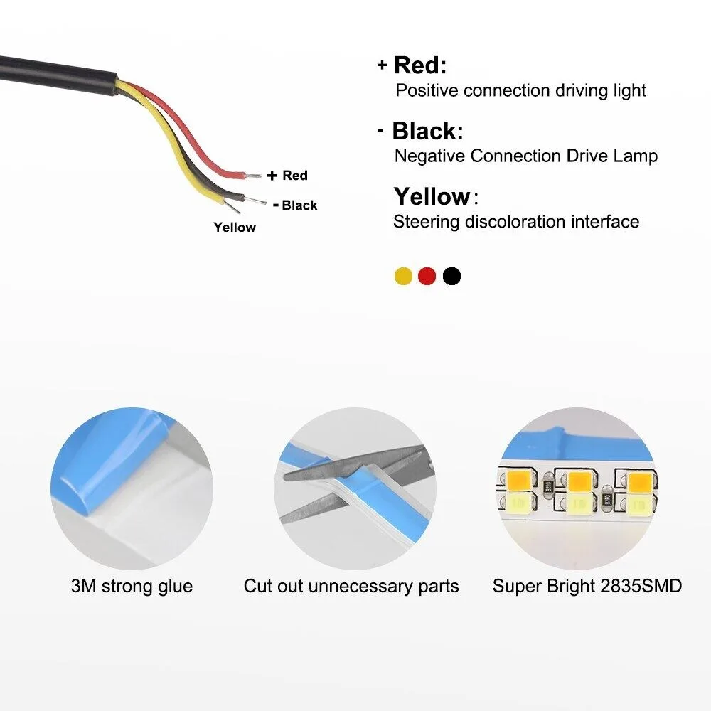1 คู่ไฟวิ่งกลางวันสําหรับไฟหน้ารถ LED Strip DRL LED Strip ไฟเลี้ยวสีขาวสีเหลือง Sequential LED