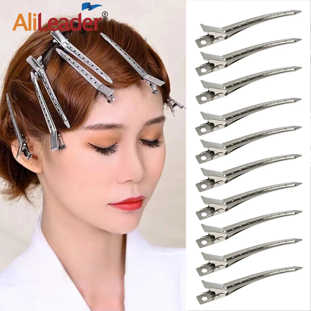 10 Uds. Clips de pico de pato negros, Clip de pelo de cocodrilo de una sola punta dorada, Clips de sección de pico de pato, pinzas de cocodrilo de Metal para estilizar el cabello