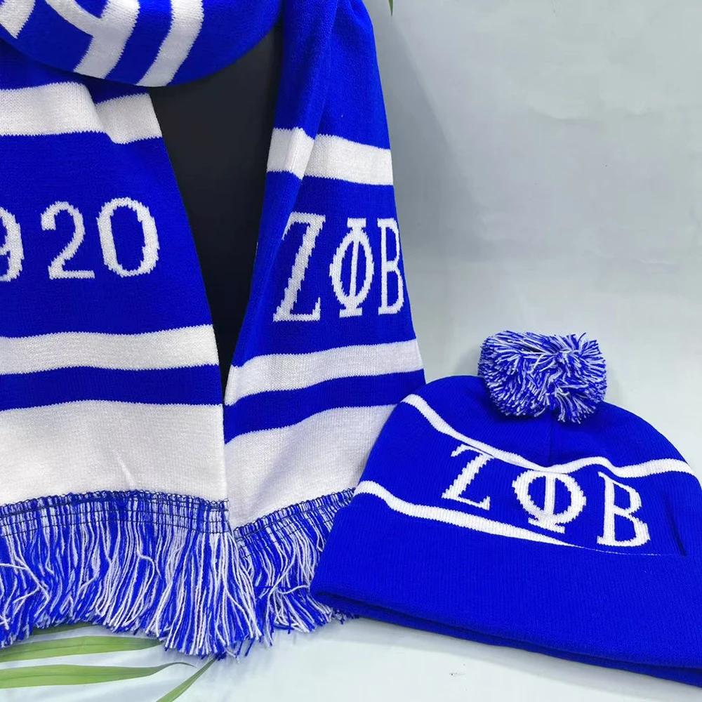 Zeta Phi Beta 1920 ตัวอักษรกรีก Sorority Party น้องสาวของขวัญสีฟ้าสีขาวผ้าพันคอหมวกชุด