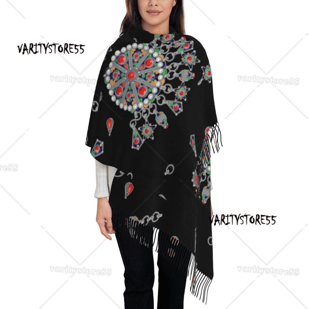 Benutzerdefinierte Kabyle Schmuck Quaste Schal Frauen Weiche Amazigh Afrika Ethnischen Stil Schals Wraps Weibliche Winter Schals