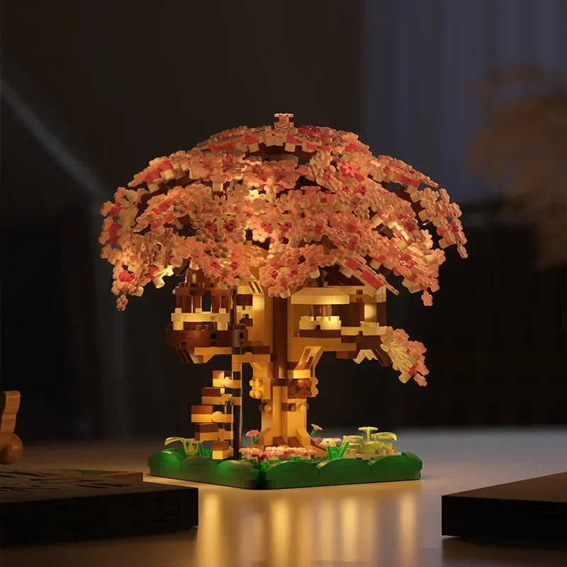 Casa de cerezo rosa, bloques de construcción de micropartículas, modelo clásico para niña y niño, ensamblaje difícil, bloques en miniatura, juguete para chico