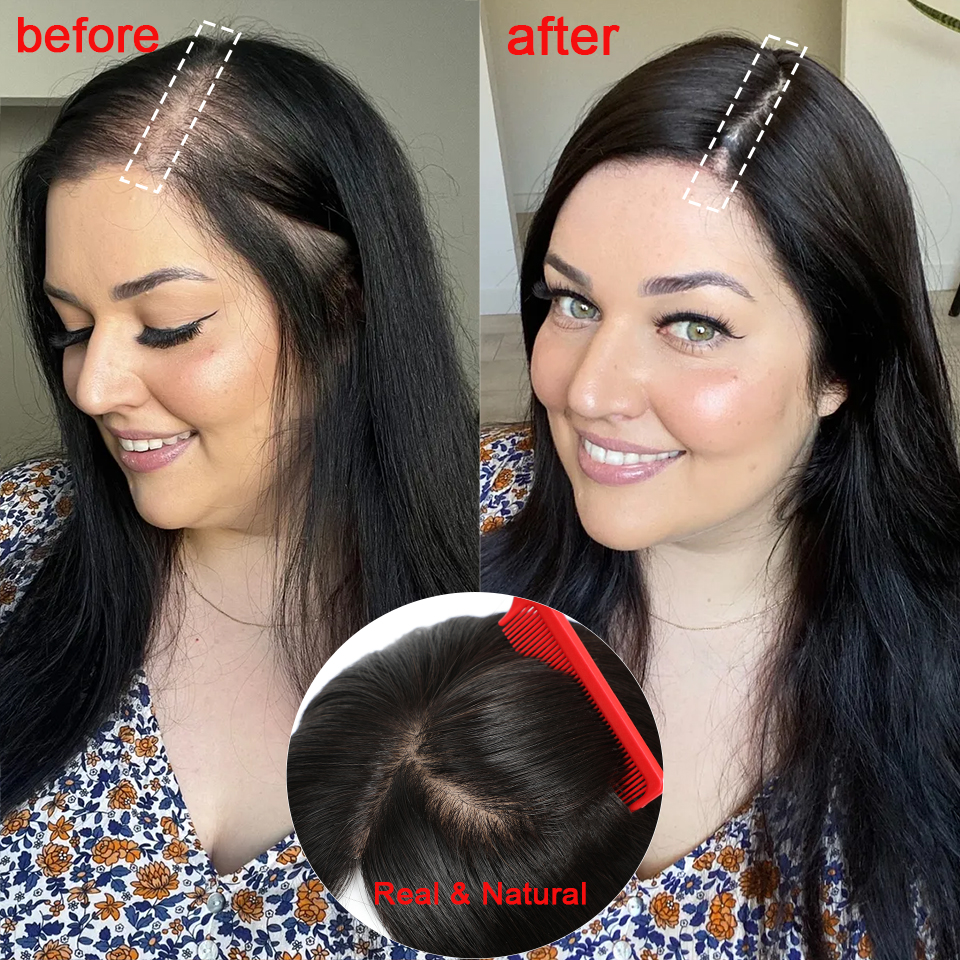 Dazzeal Topper Human Hair Women Natural Straight Crab Hair clips For Hair Topper With Bangs Black Brown 100 Human Hair Extension