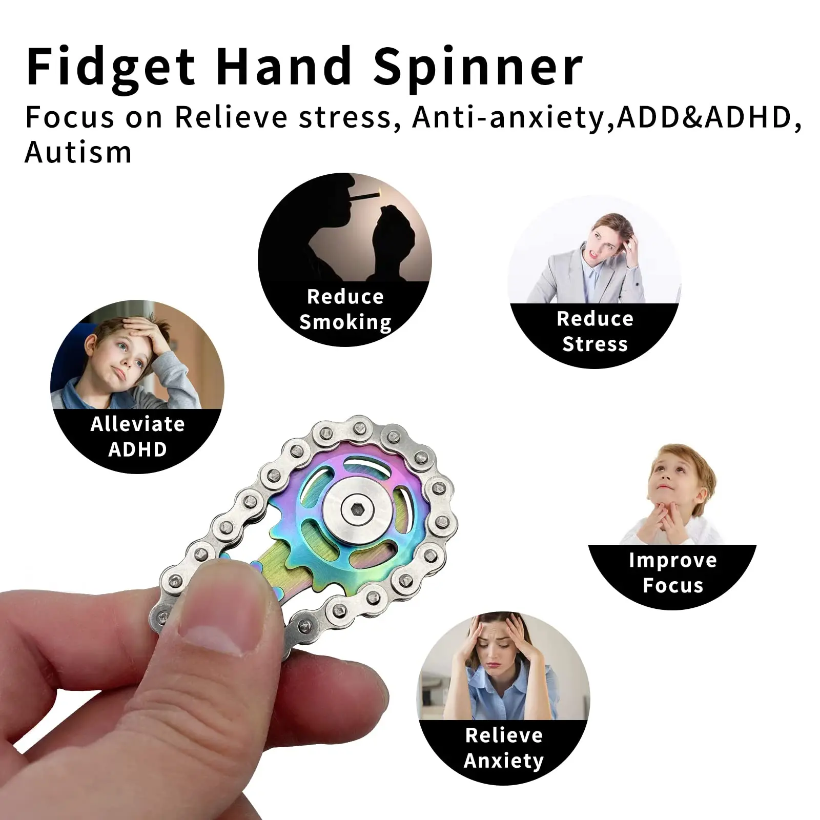 Metal mão spinner corrente engrenagem metal fidget spinner adulto edc brinquedos foco tdah ferramenta escritório alívio do estresse brinquedos