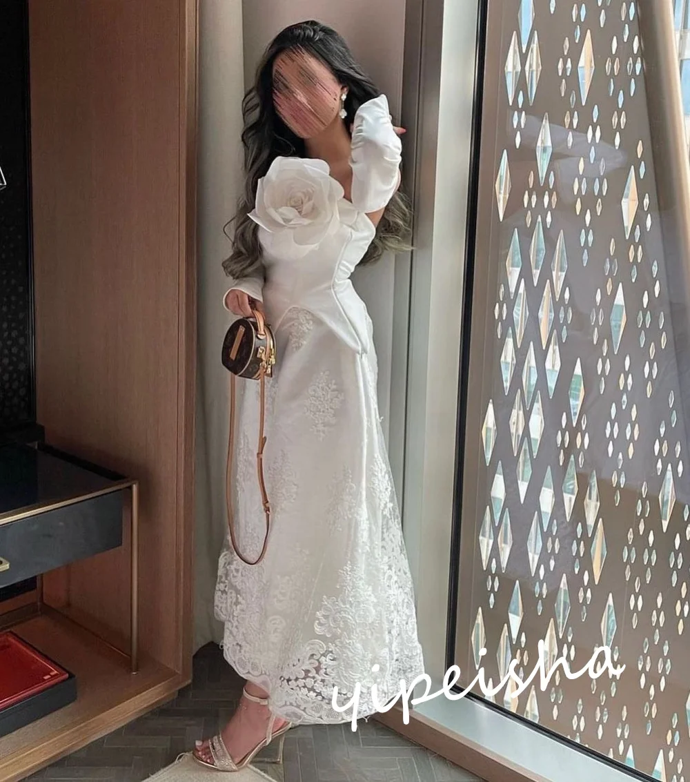 Personalizado Jiayigong requintado estilo moderno sem alças linha A rendas flores vestidos de ocasião sob medida