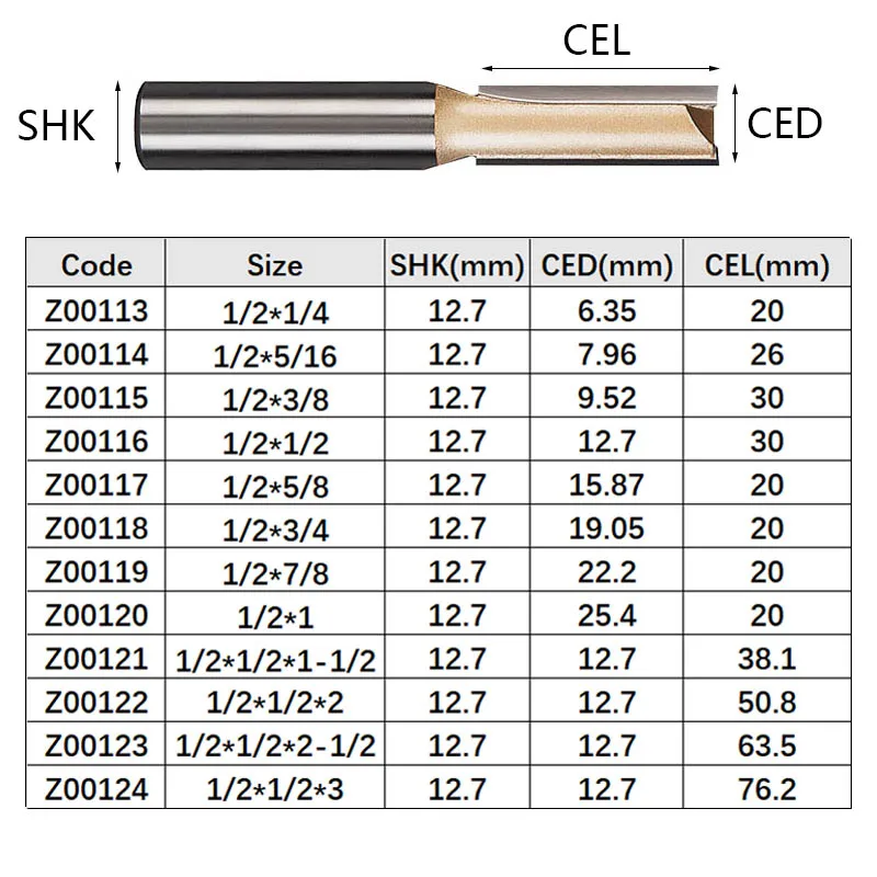 Tideway ตรง Router Bits 1/2 1/4 Shank ขลุ่ยคู่ Plunge เครื่องตัดคาร์ไบด์ Tipped ตัดไม้ Slotting เครื่องมือ