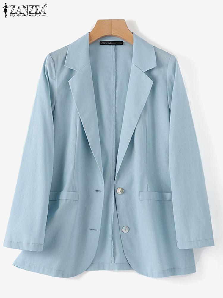 ZANZEA-Chaqueta de trabajo OL para mujer, camisa de manga larga con cuello de solapa, prendas de vestir elegantes de Color sólido, chaquetas con botones Vintage para mujer 2023