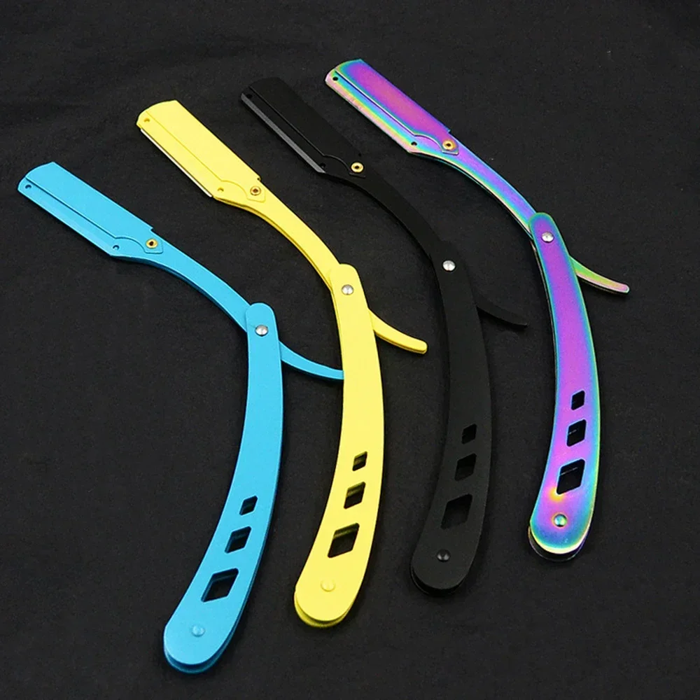 Afeitadora de barbería para hombre, cuchillos de afeitar de barbero de borde recto, afeitado y cuidado Manual de barba, cuchillas reemplazables, Shavette, regalo para hombre