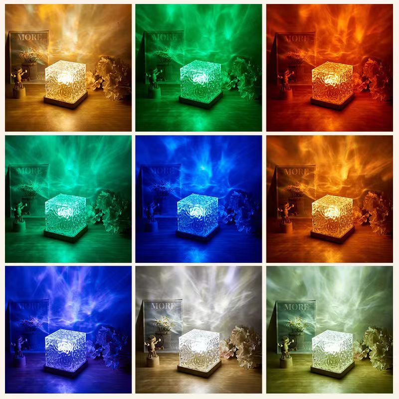 16 Color Ocean Wave Projector Light Remote Control Cube Lamp Aurora Lamp Home Bar Restaurant Projector Bedroom Decor Night Light