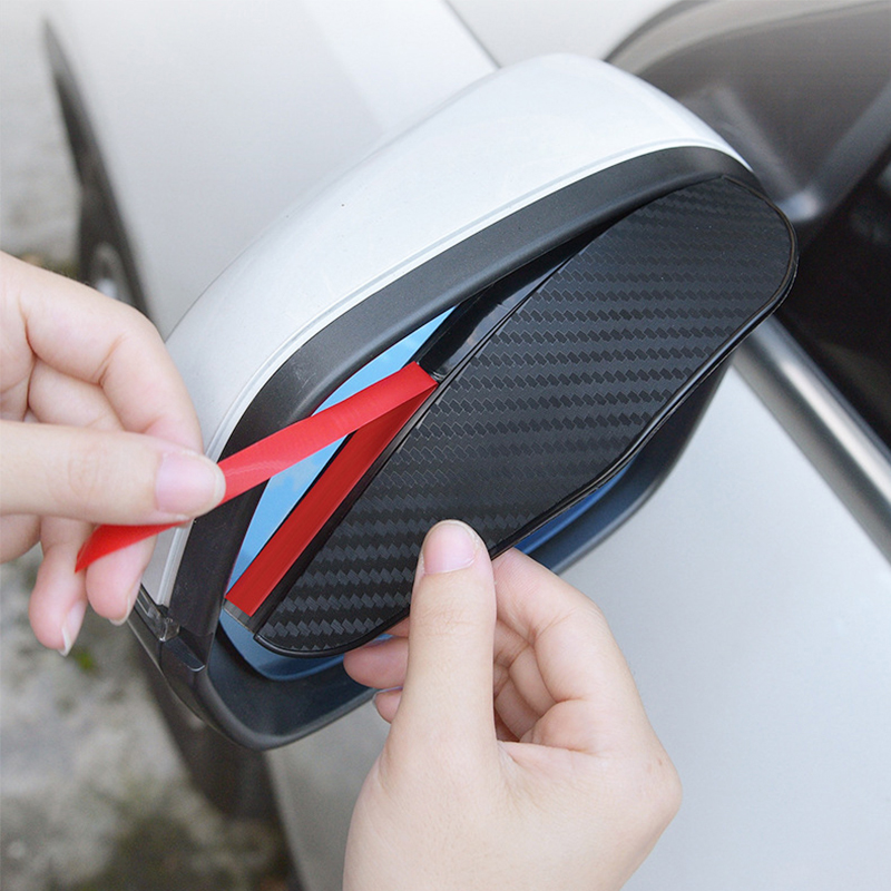 2 pçs de fibra carbono espelho retrovisor do carro escudo chuva sobrancelha flexível espelho retrovisor do carro protetor chuva sobrancelha capa chuva