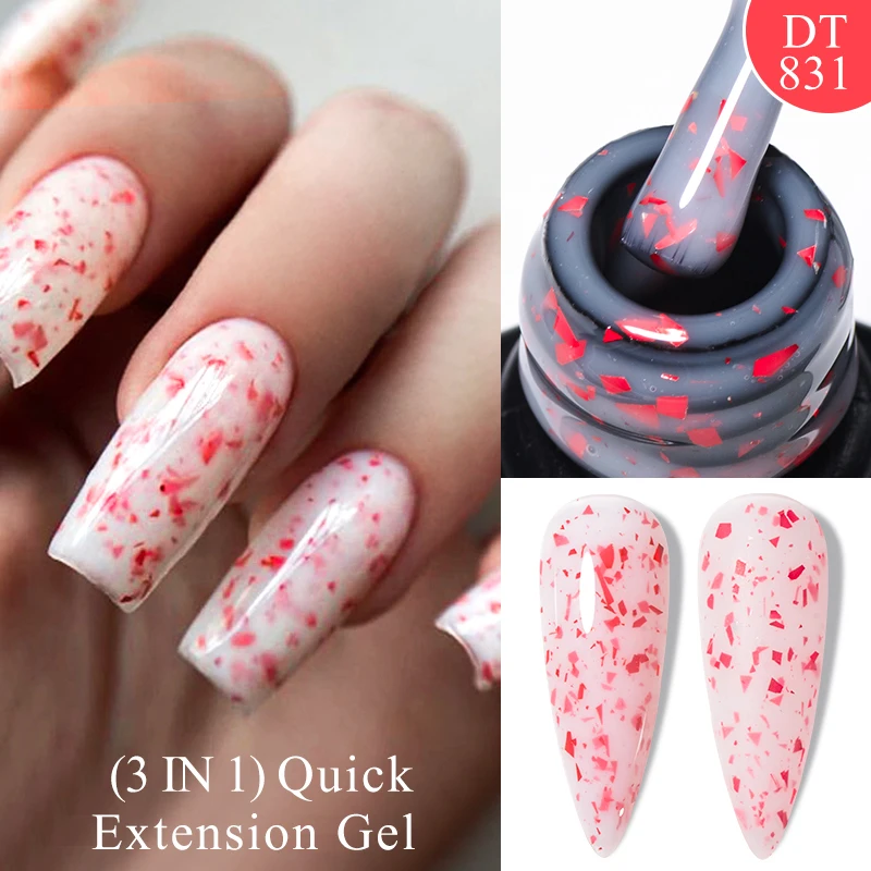 MEET ACROSS 퀵 익스텐션 젤 네일 광택제 글리터 핑크 골드 퍼플 유백색 UV 젤, 손톱 연장 바니시, 7ml