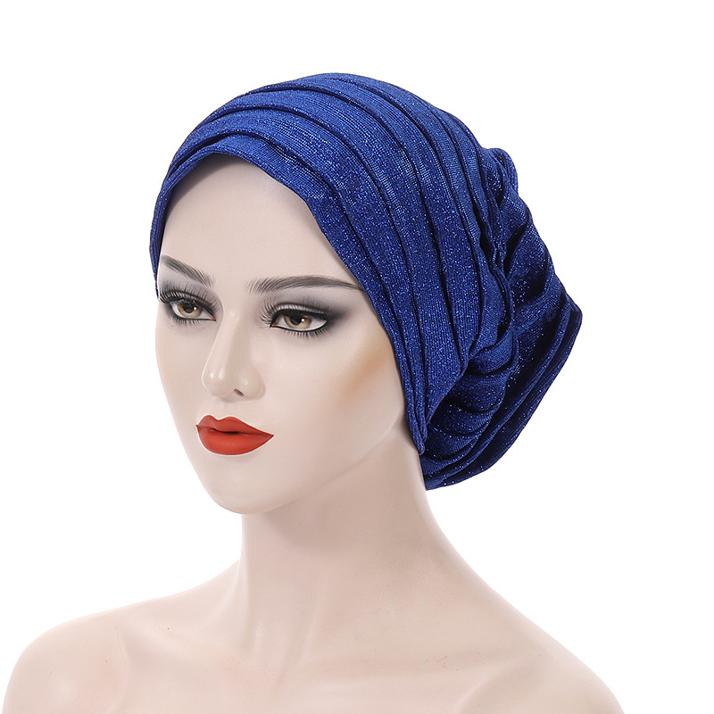 Glitter plissado cabeça feminina envolve gorro turbante africano boné muçulmano lenço gorro turbante mujer