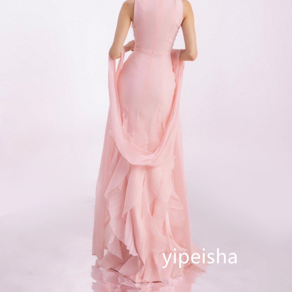 Customized Sexy Chiffon Mermaid O-Neck Long Dresses Prom Dresses Classic Exquisite Modern Style Pastrol Unisex Chinese Style For