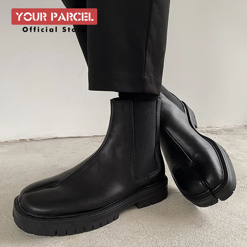 Sapatos de dedo do pé dividido para botas chelsea masculinas dedo do pé quadrado botas de couro de alta qualidade sapatos de ferradura saltos grossos para mulheres sola grossa sh