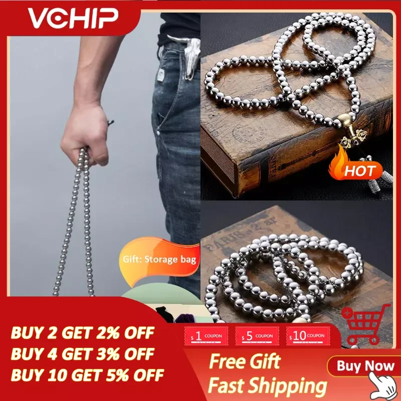 Taktische 10MM Stahl Kette Buddha Perlen Selbstverteidigung Hand Armband Halskette EDC Outdoor Werkzeuge Selbst Schutz Überleben