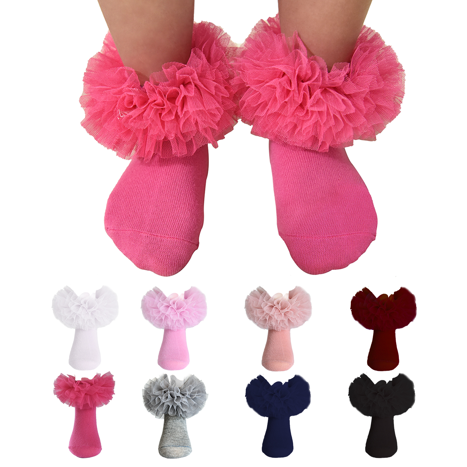 Calcetines con volantes para niñas, calcetines de vestir de princesa con volantes esponjosos para recién nacidos/bebés/niños pequeños/niñas