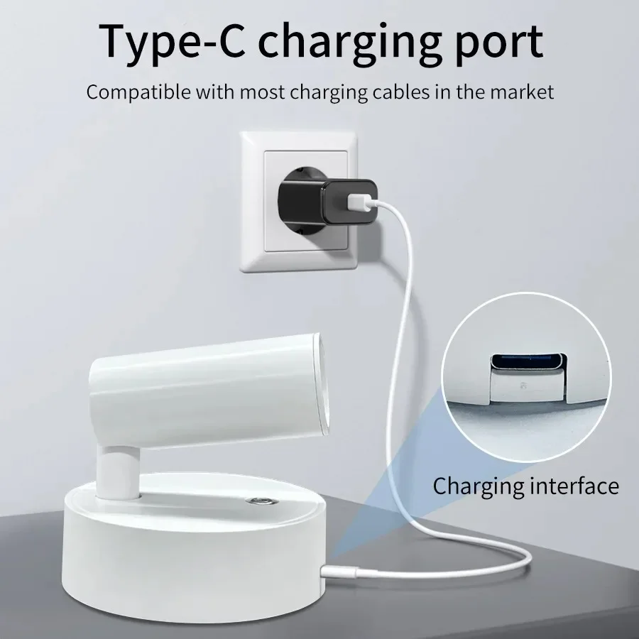 LED-spot Type-C oplaadbare magnetische wandlamp Draadloos 3-kleuren leeslamp met aanraakschakelaar Dimbare bedlamp