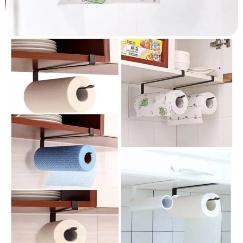 ภายใต้ตู้ผู้ถือกระดาษผ้าเช็ดตัวห้องครัว Tissue Rack ไม่มีเจาะ Cling ฟิล์มจัดเก็บติดผนังผ้าเช็ดตัวแขวน