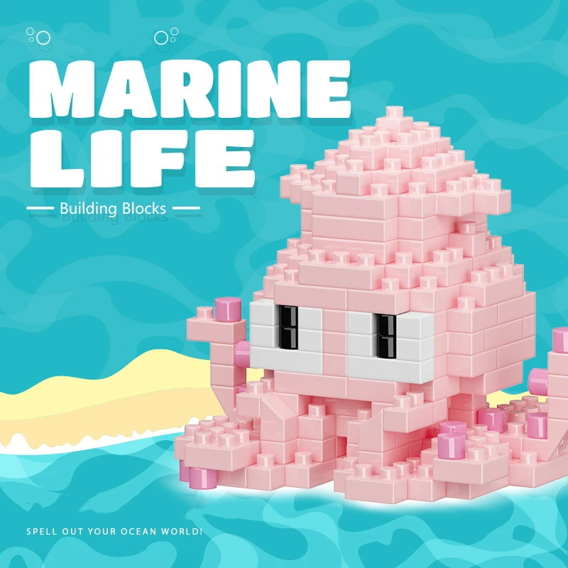 ใหม่ Marine Life Series Building Blocks เต่า,เบลูก้า,ม้าน้ํา,ปู,ปลาหมึกยักษ์,ปลาฉลาม,ปลาตลก,Killer WHALE ประกอบของเล่น