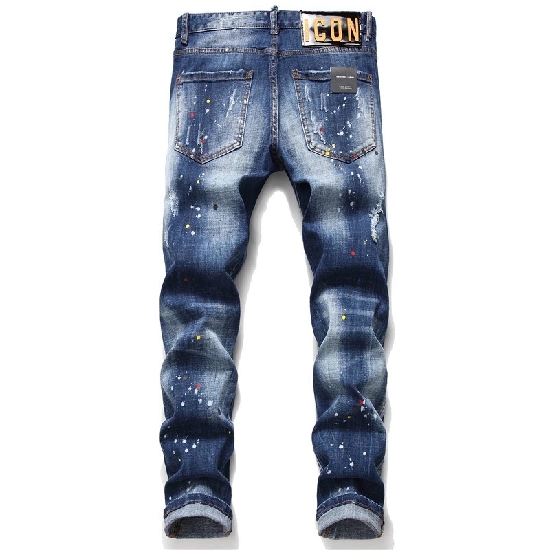 Herbst Winter Neue Gebrochene Loch Splashed Farbe Dünne Jeans Stick Tuch Elastische Blaue Bettler Hosen Denim Hosen