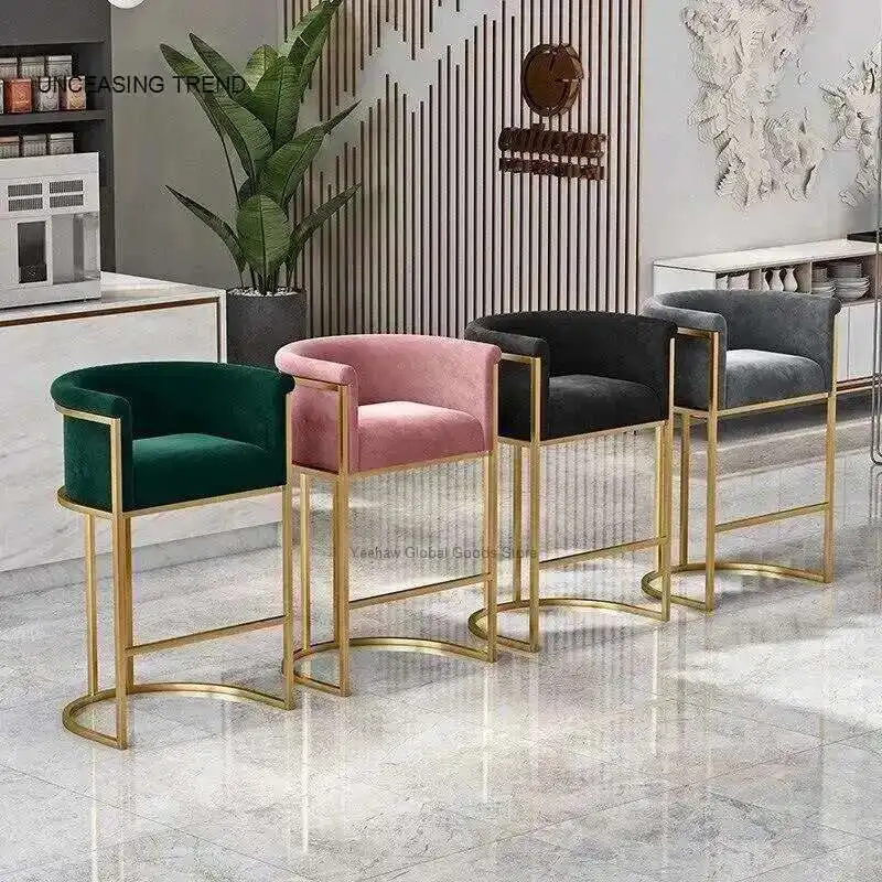 Italian Wrought Iron Bar Chairs Household Restaurant Bar Stools Light Luxury Leisure Front Desk Cafe Back High Stool for Kitchen