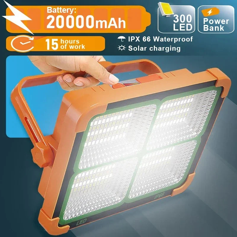 Latarnia kempingowa 20000mAh wysoka lampa słoneczna LED do ładowania namiotu z magnesem potężna latarka Power Bank naprawa lampa awaryjna
