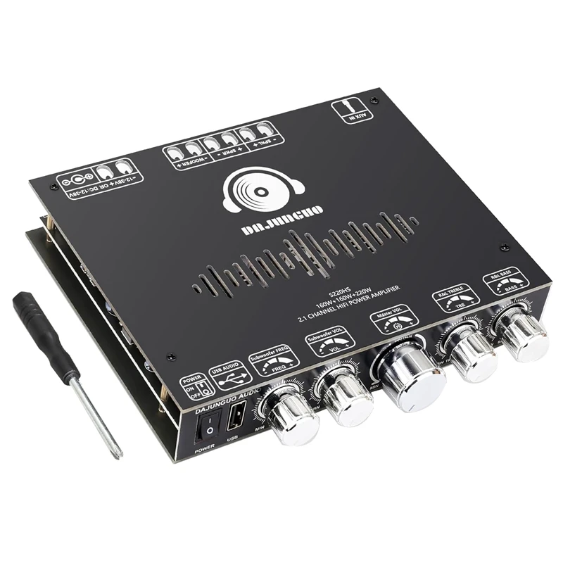 DAJUNGUO 1Set S220HS Bluetooth Power Amplifier Board, 2.1 Channel TDA7498E 160Wx2+220W Audio Power Amplifier Module