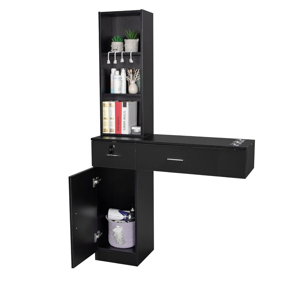 Wall Mount Barber Stations, Salon Stations for Hair Stylist, Hair Styling Equipment Set with A Storage Cabinet