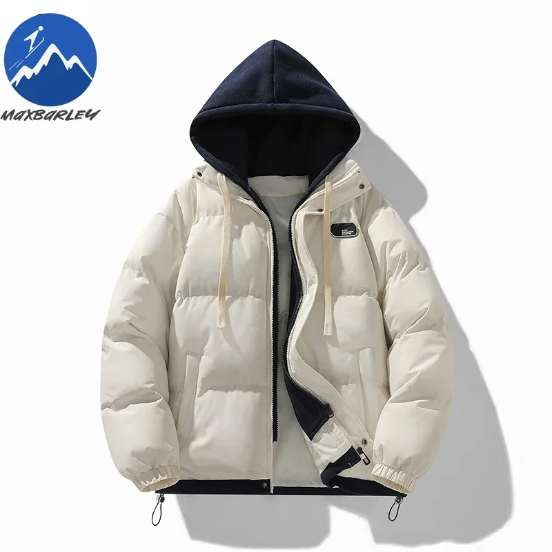 Nova jaqueta de inverno dos homens coreano na moda engrossado falso 2 peças com capuz pão estofamento casaco das mulheres japonês quente algodão acolchoado jaqueta