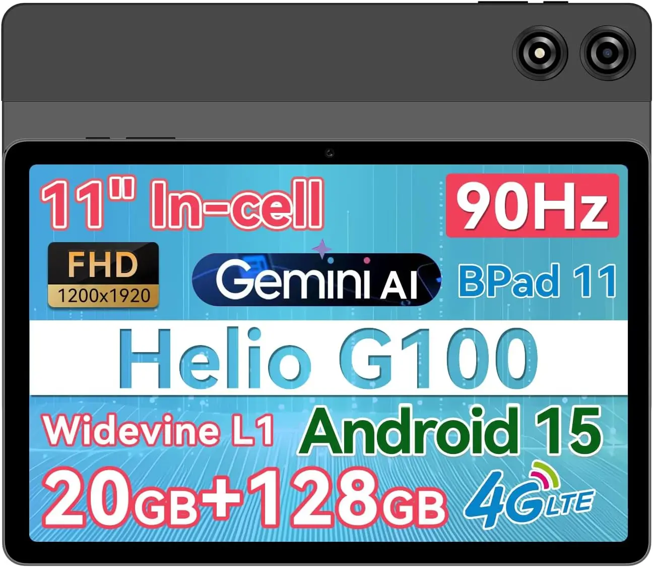 BNCF 11-дюймовый Android 15 MTK G100 8-ядерный 2K IPS-экран планшета 4/8 ГБ ОЗУ 128 ГБ ПЗУ 7000 мАч Аккумулятор 4G LTE Type-C Widevine L1 Pad