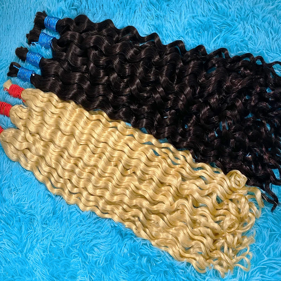 Cabelo Humano Virgem para Trançar Extensões, Onda Profunda, Pacotes em Massa, 100% Natural Não Transformados, Sem Tecelagem, 613
