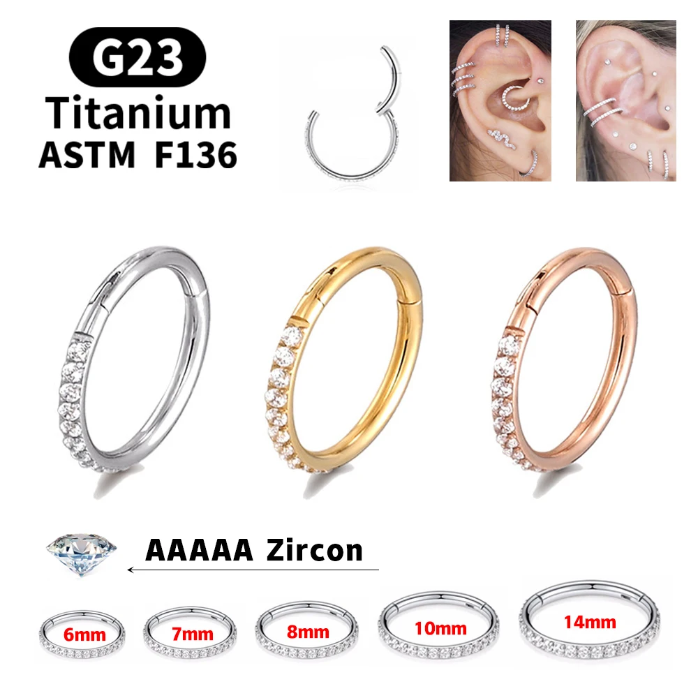 Pendientes redondos para mujer de 18G/16G G23 F136, anillo de titanio para la nariz, bisagra, Clicker, diafragma abierto, anillo para la nariz, joyería Piercing para mujer a la moda
