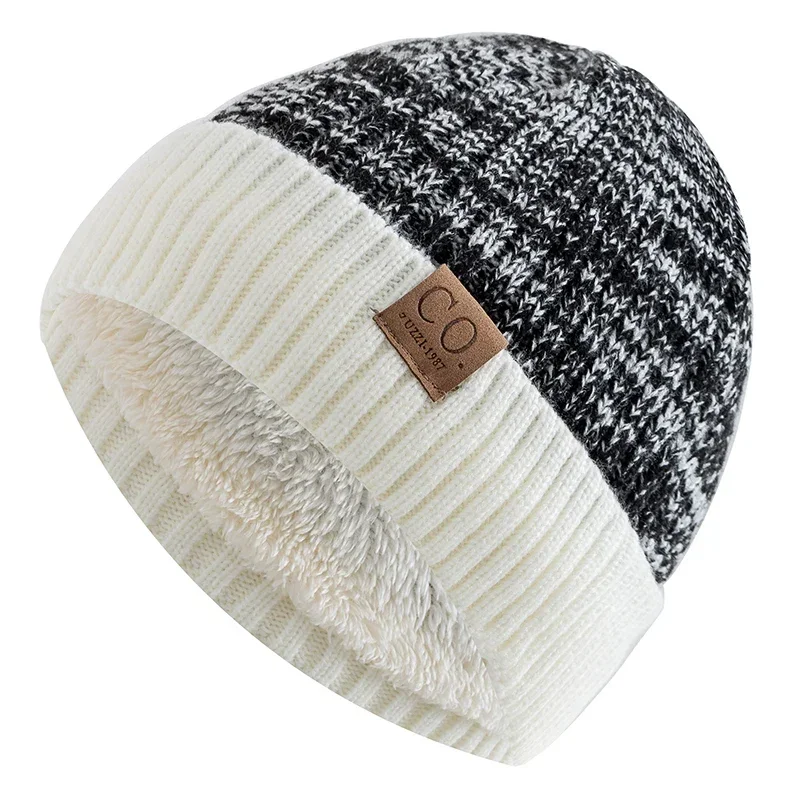 Gorros de invierno Unisex de dos tonos con forro de piel para hombres y mujeres, gorro cálido a la moda, gorros tejidos informales para invierno, sombrero de pescador 2025