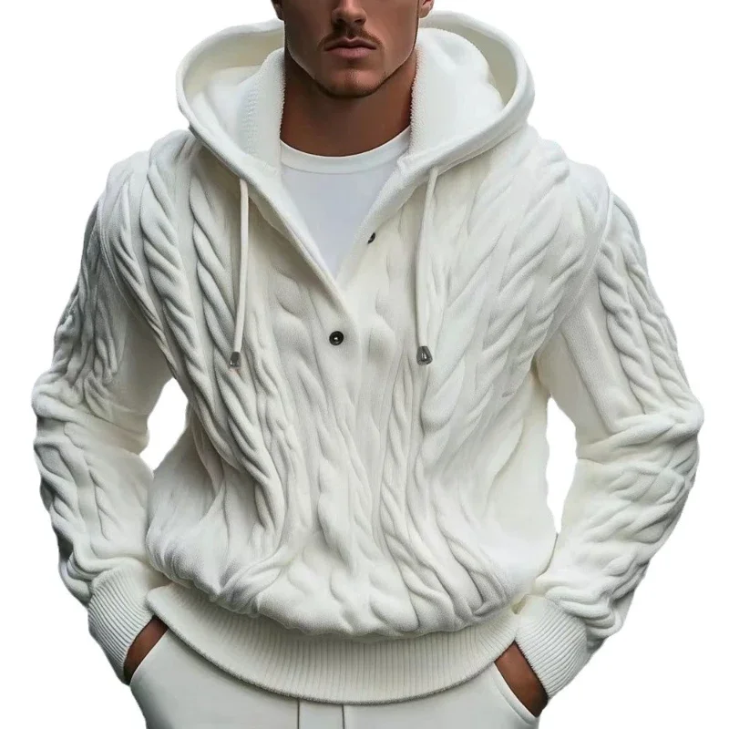 Sudaderas para hombre, jerséis, suéteres, sólidos, informales, sueltos, con capucha, de punto, con cordón, Tops cálidos gruesos regulares, Otoño Invierno