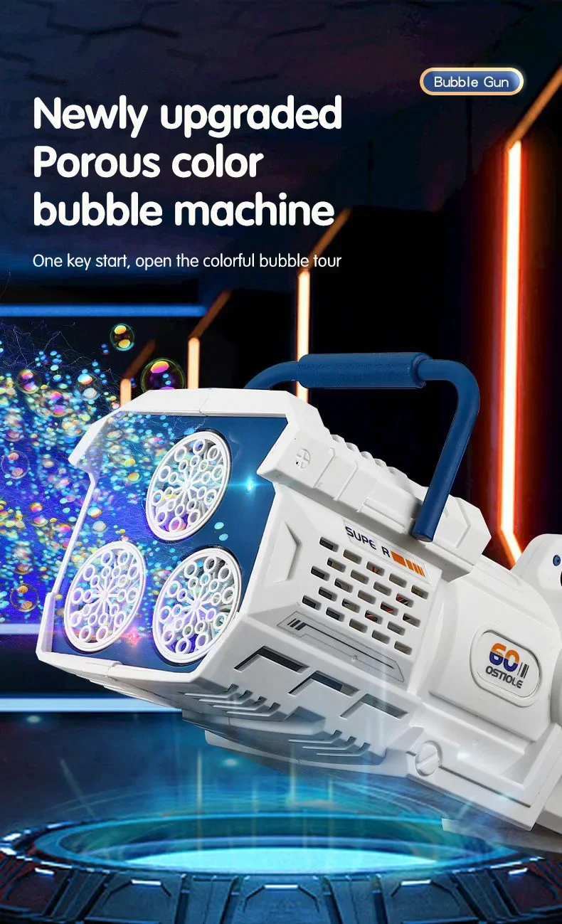 60 หลุม Bubble Gun ไฟ LED ไฟฟ้าอัตโนมัติ Rocket สบู่ Bubble Machine ของเล่นสําหรับเด็กงานแต่งงานกลางแจ้งเด็กของขวัญ
