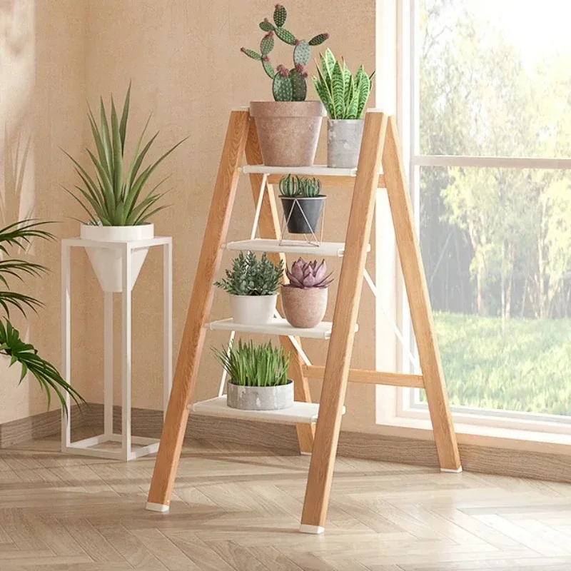 Household-saving Space Folding Ladder Stool Multi-functional Flower Rack Thickened Aluminum Alloy Human Type Ladder Storage Rack