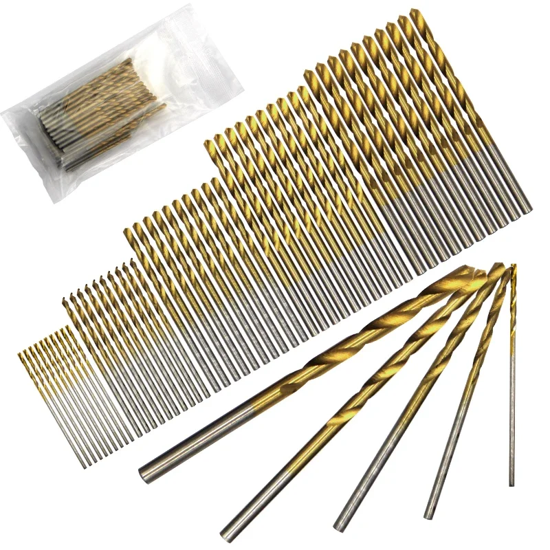 50-teiliges Titanbeschichtetes Spiralbohrer-Set, 1–3 mm, kleine HSS-Bohrer für elektrische Bohrmaschine, DIY-Holzbearbeitungswerkzeug