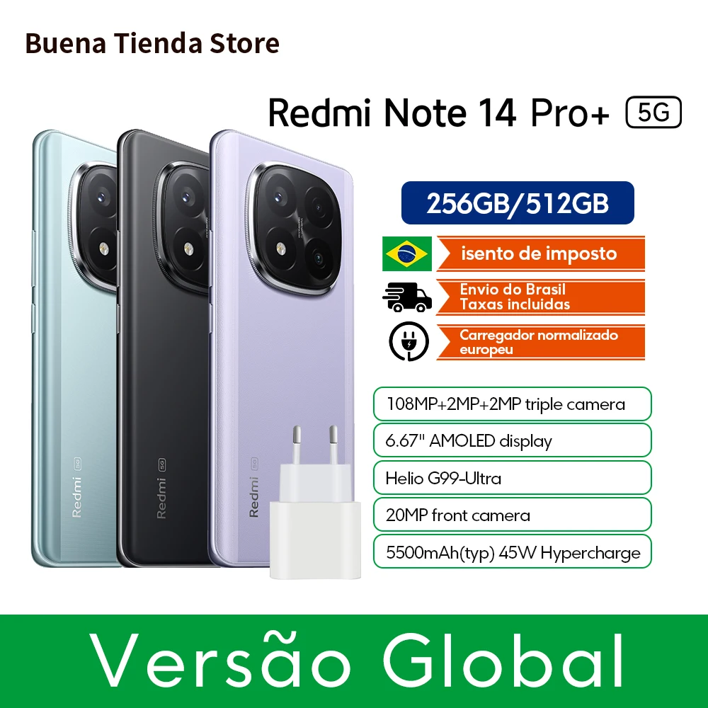 Estreia mundial versão global Redmi Note 14 Pro + 5G Smartphone Snapdragon 7s Gen 3 200MP câmera traseira 120W HyperCharge IP68