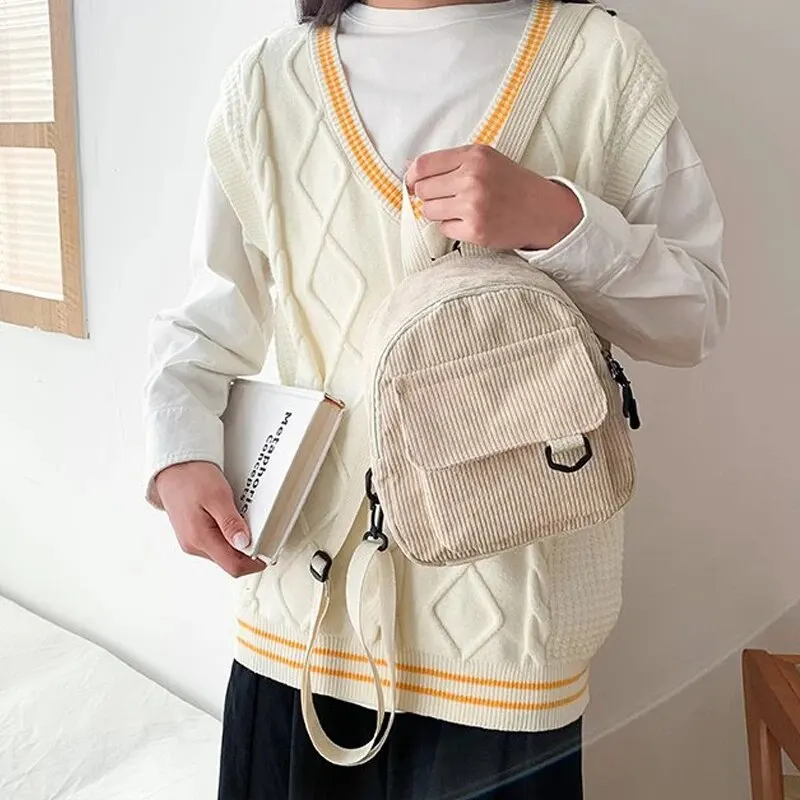 Mini zaino minimalista e versatile in velluto a righe per studenti e donne per viaggi nel tempo libero