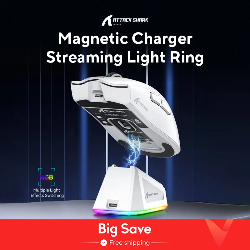 Delux Attack Shark X11 PAW3311 Bluetooth Mouse, Triple Mode Connectivity, Touch Magnetic Charging Dock, Ultra-Light Gaming Mouse