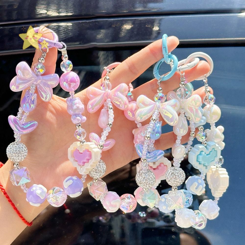 Colorful Acrylic Phone Lanyard Chain Pendant Beaded Heart Bag Decoration Pendant Crystal Hanging Ornament