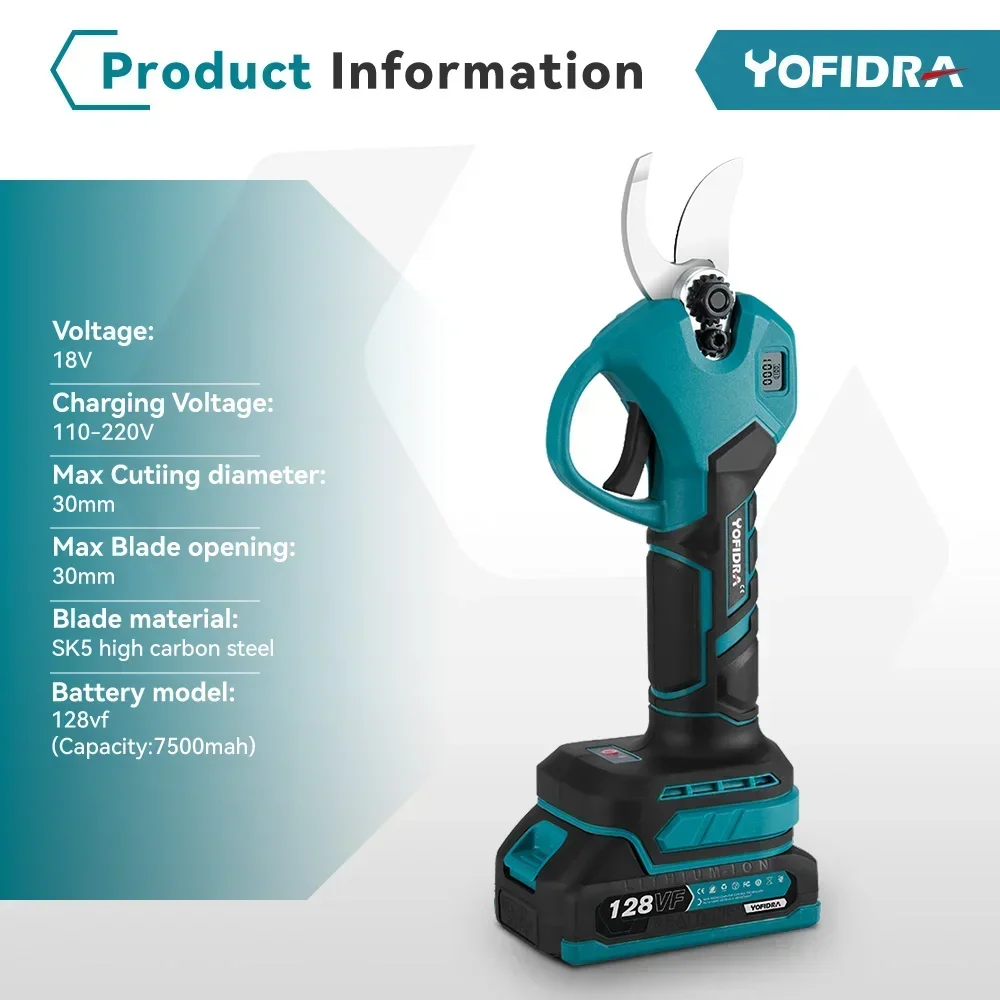 Yofidra Brushless 30 มม.ไฟฟ้า Pruner เฉือนชาร์จกรรไกรผลไม้สวนเครื่องมือสําหรับ 21V 18V แบตเตอรี่