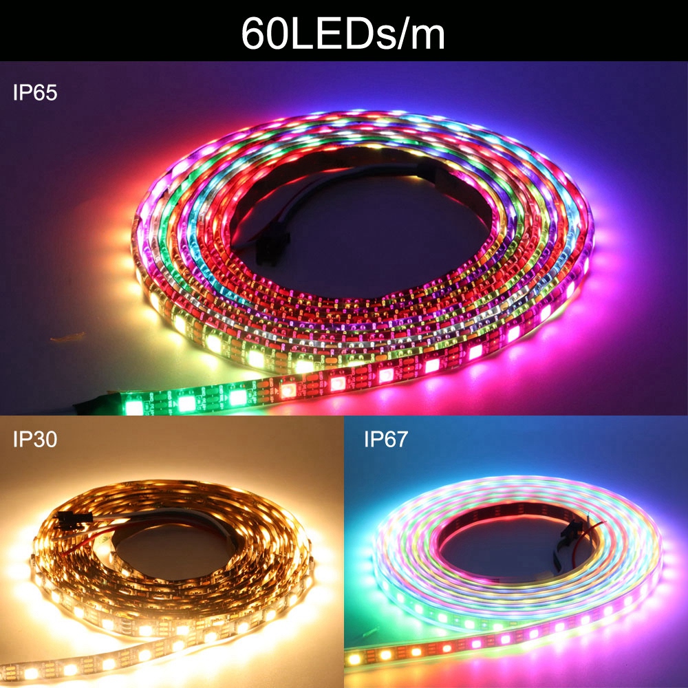 DC5V WS2812B Riêng Lẻ Addressable 5050 RGB Dây Đèn Led WS2812 Thông Minh Pixels Led Ánh Sáng Trắng Đen PCB Chống Nước IP30/65/67