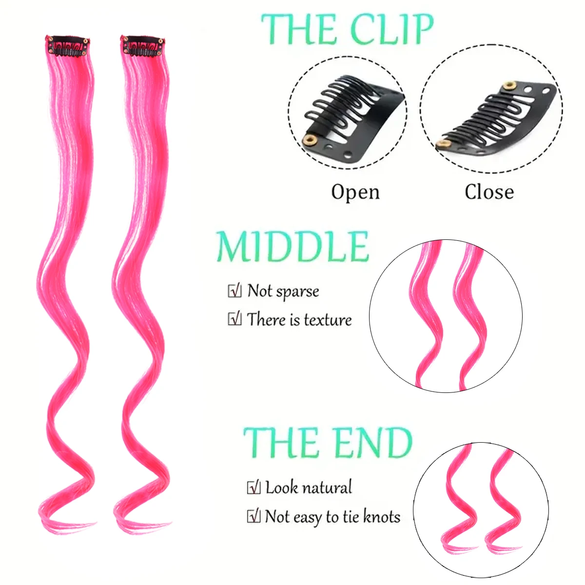 Extensões de cabelo sintético com um clipe, resistente ao calor, arco-íris, peça de cabelo para crianças, mulheres, longo, encaracolado, estilo ondulado, colorido, 10 peças